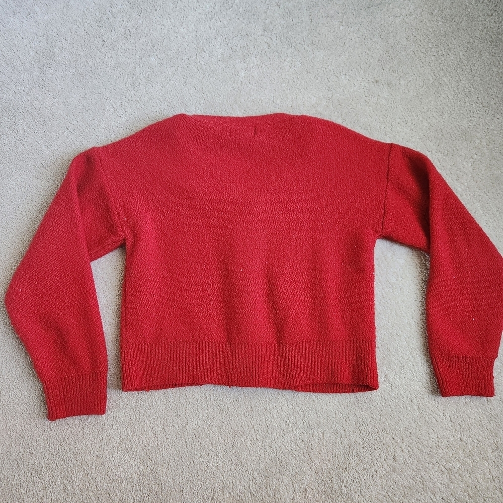 Sparkley Red V-Neck Button-Up Cardigan Sweater, Subtle - Picture 5 of 5